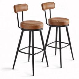 Ledrem Swivel Counter Stools, Set Of 2, Bar Chairs With Backs, Transitional, Pu Leather, Kitchen, Caramel Brown - thumbnail 4