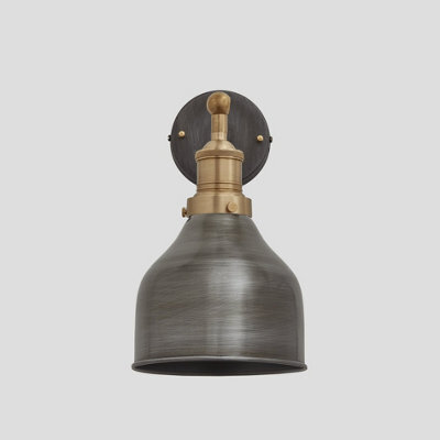 Industville Brooklyn Cone Wall Light, 7 Inch, Pewter, Brass Holder - image 1