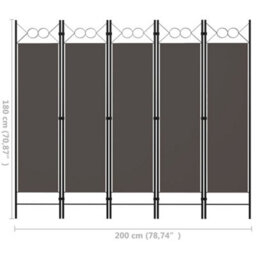Vidaxl 5-Panel Room Divider Anthracite 200X180 Cm Room Dividers - thumbnail 3