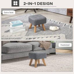 Homcom Modern Footstool, Fabric Foot Rest With Rubber Wood Legs, Grey - thumbnail 4