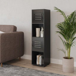 Urbn-Living Urbnliving 120Cm 4 Cube Black Bookcase With 2 Black Metal Door Display Storage Unit Shelving Cupboard - thumbnail 3