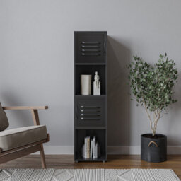 Urbn-Living Urbnliving 120Cm 4 Cube Black Bookcase With 2 Black Metal Door Display Storage Unit Shelving Cupboard - thumbnail 2