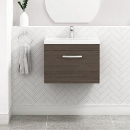 Royal Bathrooms Turin Grey Elm 600mm Wall Hung Vanity Unit 1 Drawer With Mid-Edge Basin Sink - thumbnail 1