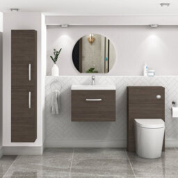 Royal Bathrooms Turin Grey Elm 600mm Wall Hung Vanity Unit 1 Drawer With Mid-Edge Basin Sink - thumbnail 4