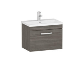 Royal Bathrooms Turin Grey Elm 600mm Wall Hung Vanity Unit 1 Drawer With Mid-Edge Basin Sink - thumbnail 6