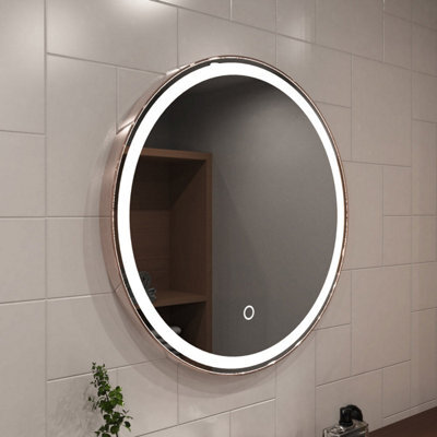Simple Lighting Aurora 610mm Round Led Bathroom Mirror, Rose Gold Frame With Touch Sensor