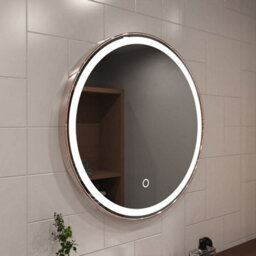 Simple Lighting Aurora 610mm Round Led Bathroom Mirror, Rose Gold Frame With Touch Sensor