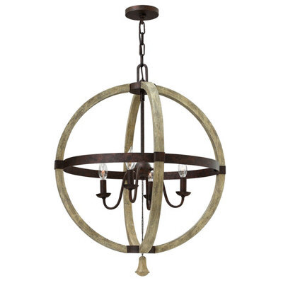 Elegant 4 Bulb Chandelier Pendant Light In Iron Rust Finish