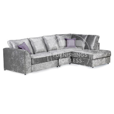 Furnishings For Less UK Crystal Crushed Velvet Fabric 5 Seater L Shaped Corner Sofa  Silver Right Hand Facing - Full Back - image 1