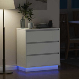 Berkfield Modern Bedside Cabinet With Led White 71X34,5X75 Cm Engineered Wood - thumbnail 5
