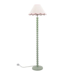 Valuelights Bobbles Sage Green Bobbin Floor Lamp With Pink Trim Scallop Shade - Led Bulb Included - thumbnail 2