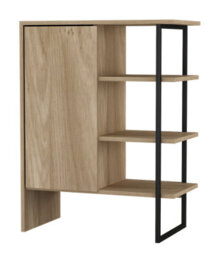 Urbn-Living Urbnliving 79Cm Height Wood Steel Living Room 1 Door Bedside Cabinet Shelf Bookcase Unit Oak Colour - thumbnail 3