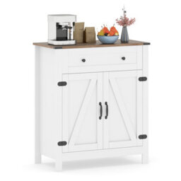 Gainoom Farmhouse White Sideboard Buffet Cabinet Kitchen Pantry Storage Cabinet
