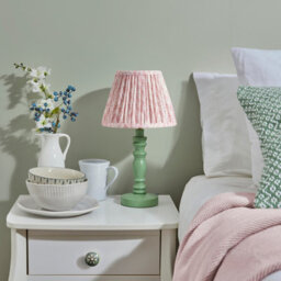 Luminosa Lighting Luminosa Bibury Satin Cotswold Green Paint Table Lamp With Peachy Keen Fabric Leaf Shade 20Cm B22 - thumbnail 3