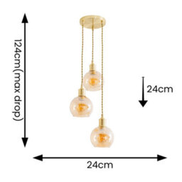 Valuelights Bellamy Amber Glass Globe 3 Drop Cluster Gold Ceiling Pendant Light With Bulbs - thumbnail 4