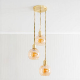 Valuelights Bellamy Amber Glass Globe 3 Drop Cluster Gold Ceiling Pendant Light With Bulbs - thumbnail 3