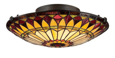Luminosa Lighting Elstead West End 2 Light Flush Ceiling Light Vintage Bronze, Tiffany Glass, E27 - image 1