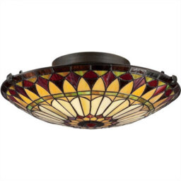Luminosa Lighting Elstead West End 2 Light Flush Ceiling Light Vintage Bronze, Tiffany Glass, E27 - thumbnail 4