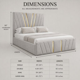 Stratus Interiors Victor Luxury Velvet Upholstered Bed Frame With Tall Statement Headboard - Slatted Base - Gold Metal Accent - Grey - Single - thumbnail 4