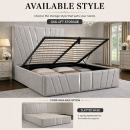 Stratus Interiors Victor Luxury Velvet Upholstered Bed Frame With Tall Statement Headboard - Slatted Base - Gold Metal Accent - Grey - Single - thumbnail 3