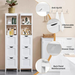 Tall Bathroom Cabinet White Modern 5-Tier Wooden Storage Organizer - thumbnail 2