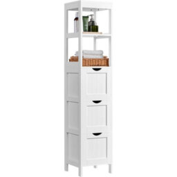 Tall Bathroom Cabinet White Modern 5-Tier Wooden Storage Organizer - thumbnail 1