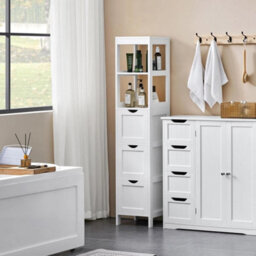 Tall Bathroom Cabinet White Modern 5-Tier Wooden Storage Organizer - thumbnail 5