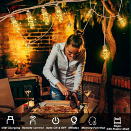 8M Solar String Lights, 16 G50 Led Ip65 Waterproof Outdoor Lights, Warm White For Garden Balcony Patio Pergola Decor - thumbnail 3