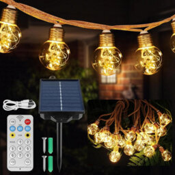 8M Solar String Lights, 16 G50 Led Ip65 Waterproof Outdoor Lights, Warm White For Garden Balcony Patio Pergola Decor