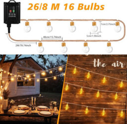 8M Solar String Lights, 16 G50 Led Ip65 Waterproof Outdoor Lights, Warm White For Garden Balcony Patio Pergola Decor - thumbnail 4