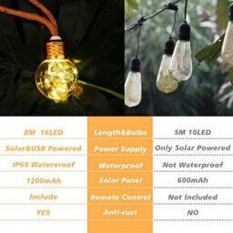 8M Solar String Lights, 16 G50 Led Ip65 Waterproof Outdoor Lights, Warm White For Garden Balcony Patio Pergola Decor - thumbnail 5