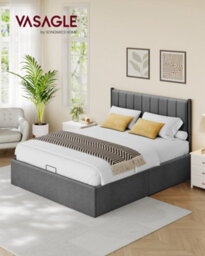 LEDREM King Bed Frame, 150 X 200 Cm, Ottoman Bed With Lift-Up Storage, Hydraulic Lift, Modern Minimalist, Easy Assembly, Slate Grey - thumbnail 1