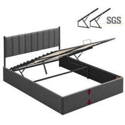 LEDREM King Bed Frame, 150 X 200 Cm, Ottoman Bed With Lift-Up Storage, Hydraulic Lift, Modern Minimalist, Easy Assembly, Slate Grey - thumbnail 2