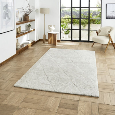 Grey Silver Geometric 30mm Thick Shaggy Rug, Stain-Resistant Modern Rug For Bedroom, Living, Dining Room-200Cm X 290Cm - image 1