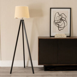 Valuelights Barbro Black Tripod Floor Lamp With White Trim Scallop Shade And Bulb - thumbnail 2