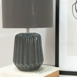 Valuelights Zak Charcoal Grey Textured Ceramic Bedside Table Lamp With Drum Shade - thumbnail 3
