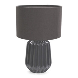 Valuelights Zak Charcoal Grey Textured Ceramic Bedside Table Lamp With Drum Shade - thumbnail 2