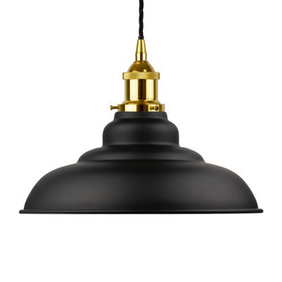 Matt Black St Edmund's Painted Dome Pendant Light With Gold Lamp Holder And Black Twisted Cable - Se Home - image 1