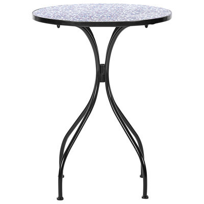Beliani Vintage Garden Bistro Table - 60 Cm Round Blue Mosaic Top, Black Powder-Coated Iron Frame - image 1