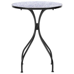 Beliani Vintage Garden Bistro Table - 60 Cm Round Blue Mosaic Top, Black Powder-Coated Iron Frame - thumbnail 1