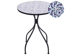 Beliani Vintage Garden Bistro Table - 60 Cm Round Blue Mosaic Top, Black Powder-Coated Iron Frame - thumbnail 3