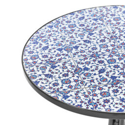 Beliani Vintage Garden Bistro Table - 60 Cm Round Blue Mosaic Top, Black Powder-Coated Iron Frame - thumbnail 6