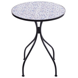 Beliani Vintage Garden Bistro Table - 60 Cm Round Blue Mosaic Top, Black Powder-Coated Iron Frame - thumbnail 4