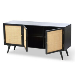 Desser Manhattan Sideboard 3 Door Mango Wood & Cane Webbing In Black H70Cm X W145Cm X D45Cm - thumbnail 1