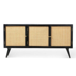 Desser Manhattan Sideboard 3 Door Mango Wood & Cane Webbing In Black H70Cm X W145Cm X D45Cm - thumbnail 2
