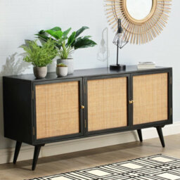 Desser Manhattan Sideboard 3 Door Mango Wood & Cane Webbing In Black H70Cm X W145Cm X D45Cm - thumbnail 4
