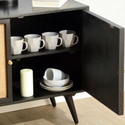 Desser Manhattan Sideboard 3 Door Mango Wood & Cane Webbing In Black H70Cm X W145Cm X D45Cm - thumbnail 5
