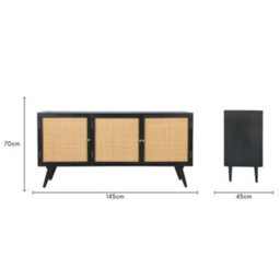 Desser Manhattan Sideboard 3 Door Mango Wood & Cane Webbing In Black H70Cm X W145Cm X D45Cm - thumbnail 6
