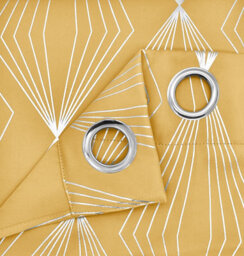 Velosso Thermal Blackout Foil Print Curtains In Variety Sizes, Ring Top Style, Durable & Lightweight For Bedroom Or Living Room - Ochre
