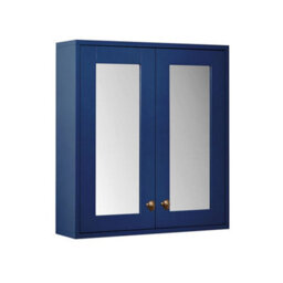 Homestylestore 600 X 650mm Navy Blue Wall Mounted Mirrored Door Bathroom Cabinet And Brushed Copper Round Handles - thumbnail 1